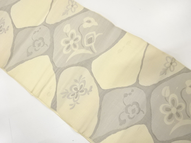 JAPANESE KIMONO / ANTIQUE FUKURO OBI / SILK / TSUMUGI / WOVEN STONE PAVEMENT & FLOWERS